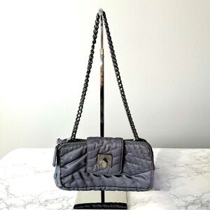 Calvin Klein Gray Quilted 3 Compartment Gunmetal Chain Crossbody Bag